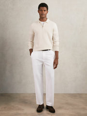 Wool Waffle-Knit Half-Zip Polo Shirt Off White | Men