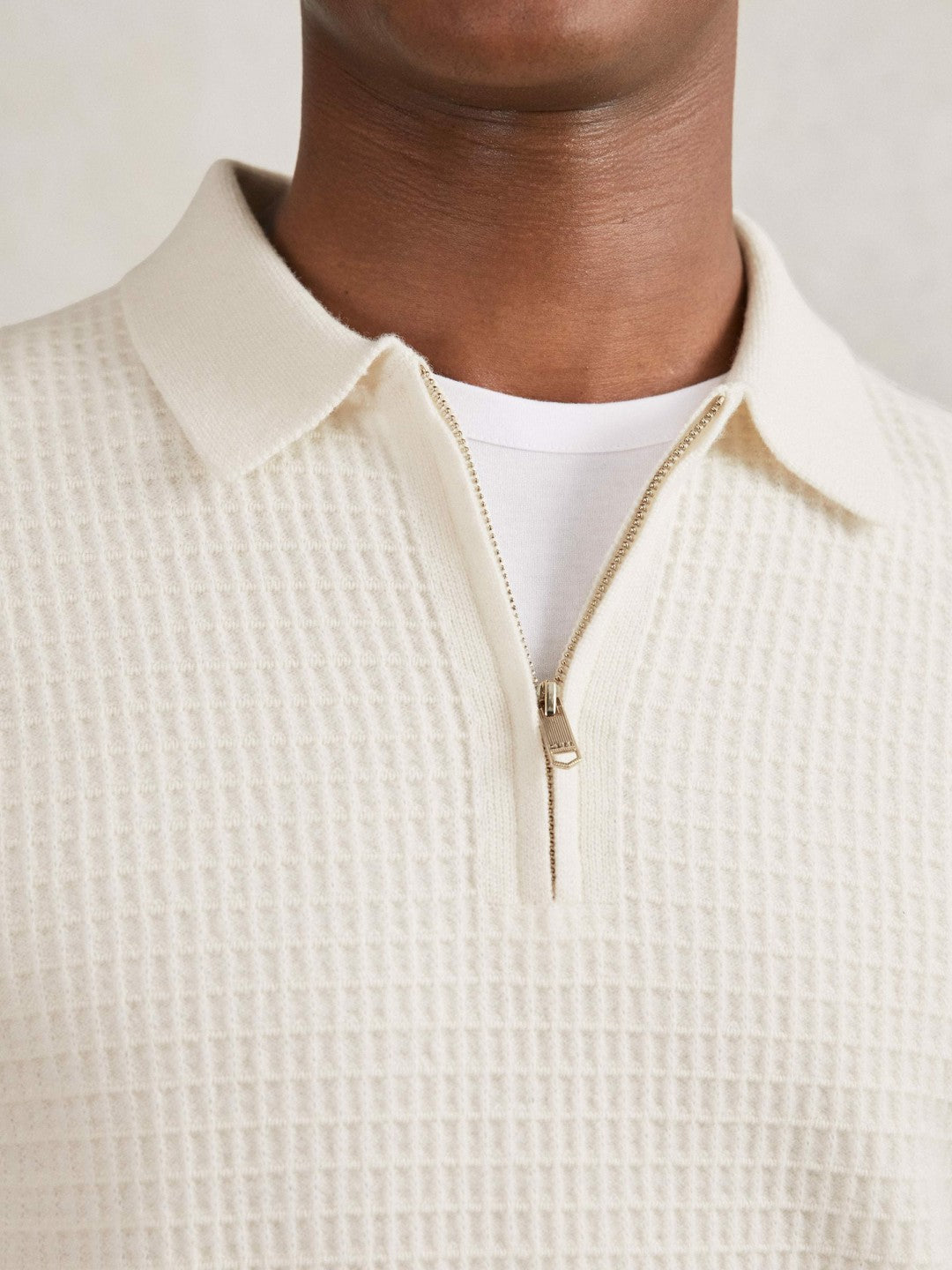 Wool Waffle-Knit Half-Zip Polo Shirt Off White | Men