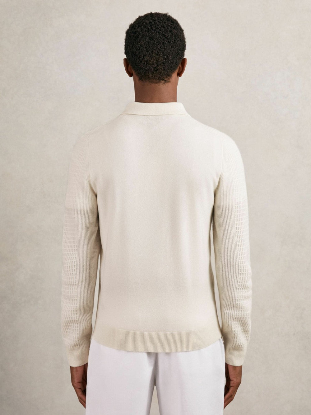 Wool Waffle-Knit Half-Zip Polo Shirt Off White | Men