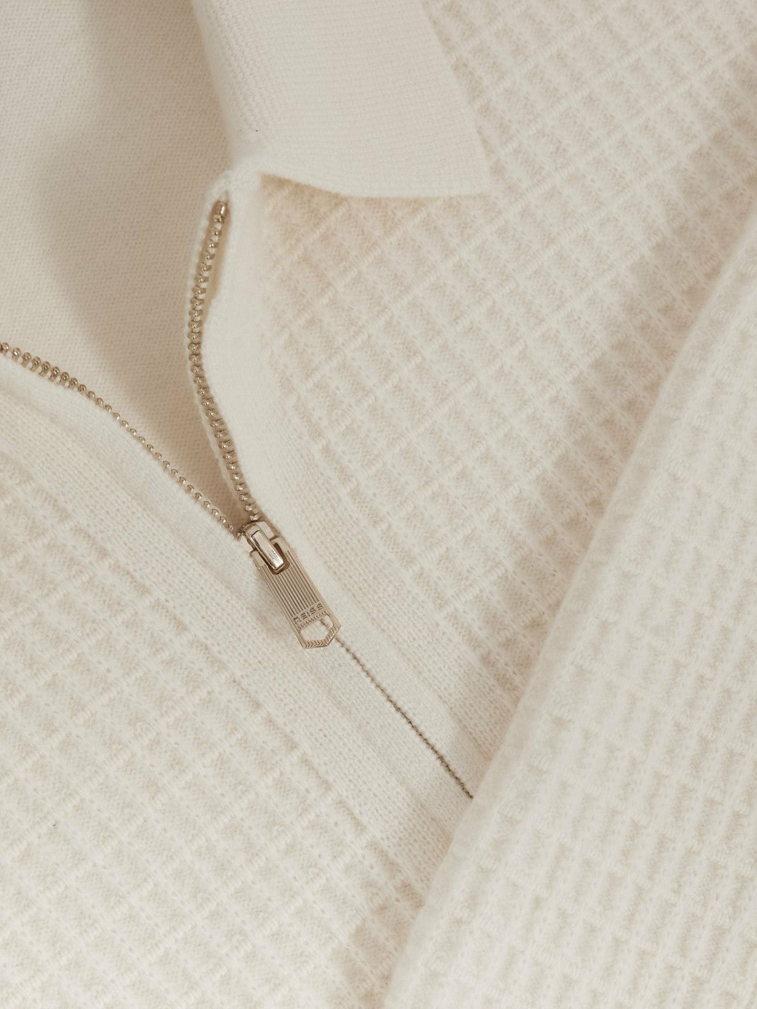 Wool Waffle-Knit Half-Zip Polo Shirt Off White | Men
