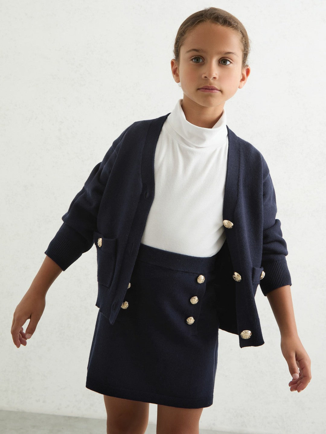 3-9 yrs Knitted Button-Detail A-Line Skirt Navy | Children & Baby
