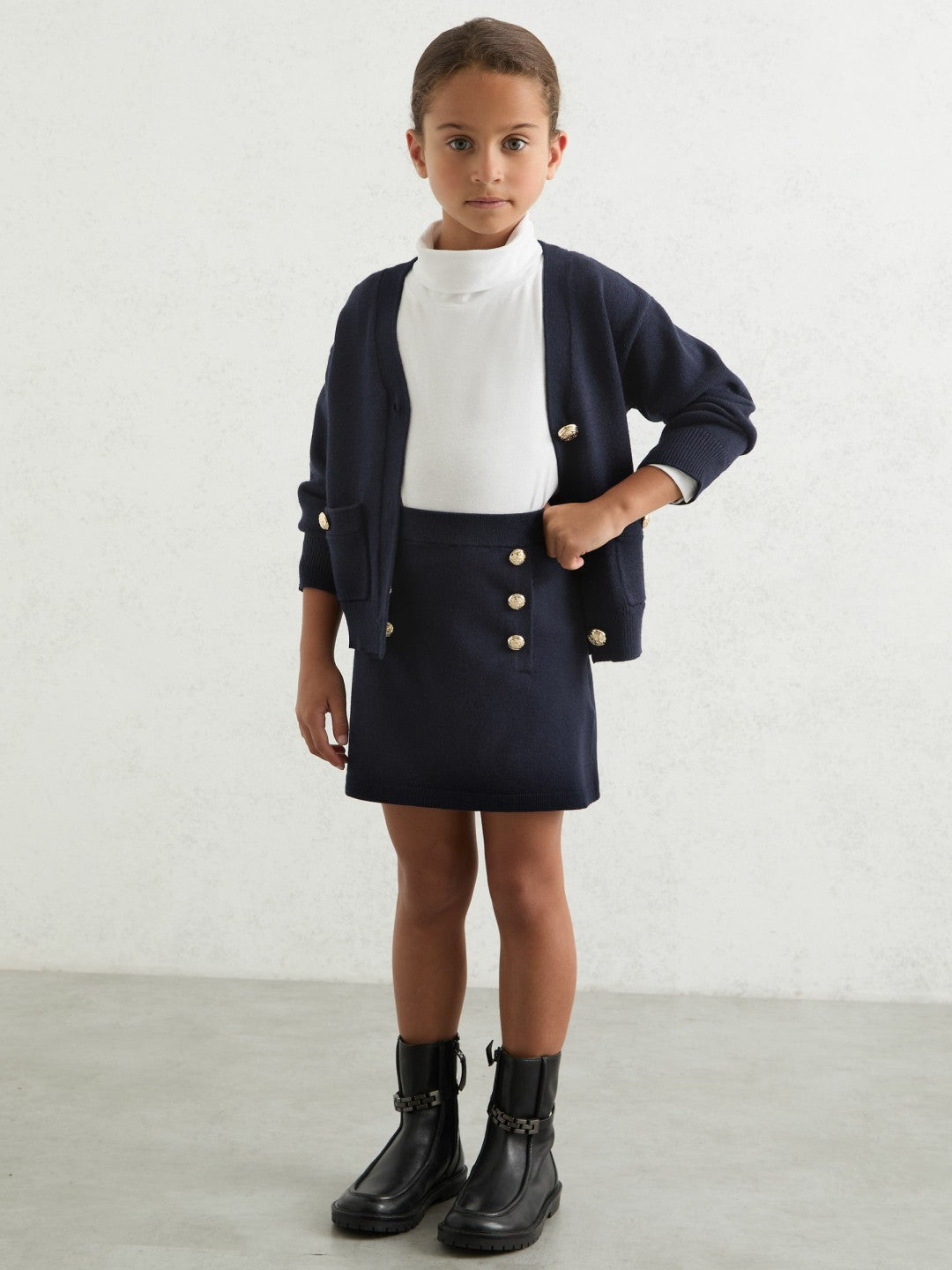 3-9 yrs Knitted Button-Detail A-Line Skirt Navy | Children & Baby