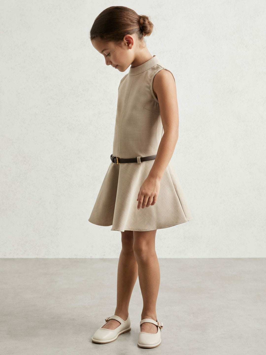 13-14 yrs Drop Waist Belted Sleeveless Dress Neutral | Children & Baby