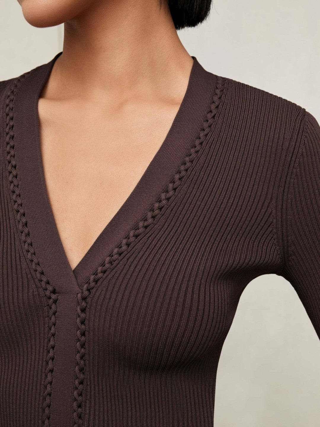 Craft-Stitch Rib-Knit Top Mocha Brown | Women
