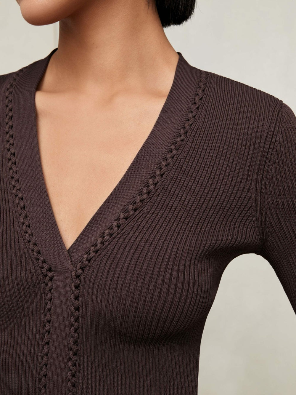 Craft-Stitch Rib-Knit Top Mocha Brown | Women