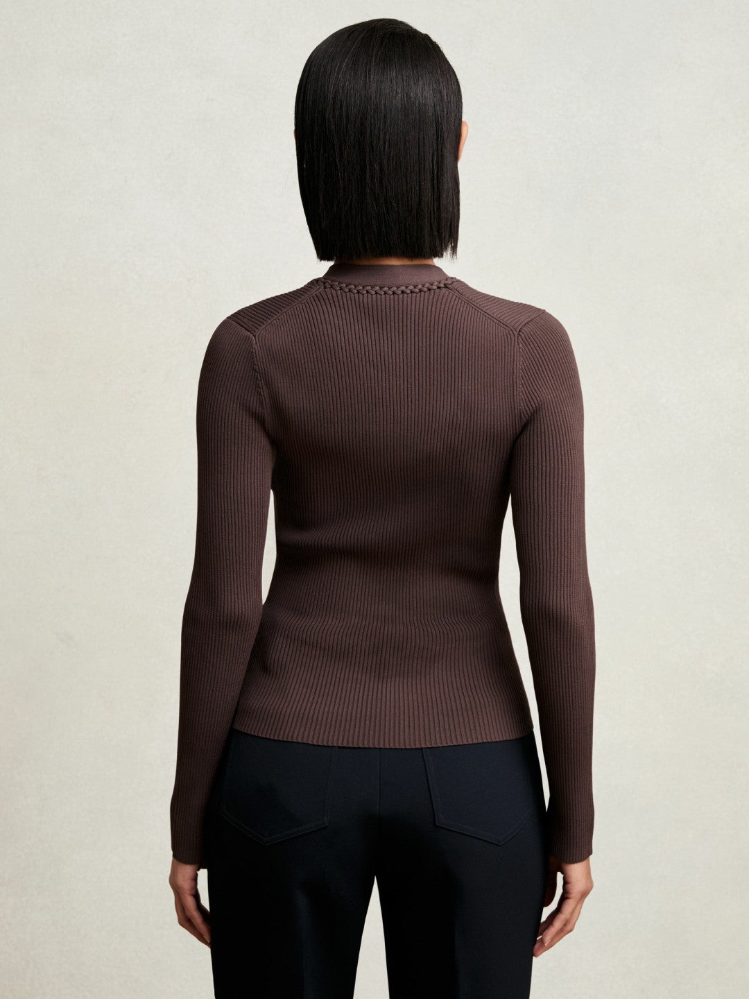 Craft-Stitch Rib-Knit Top Mocha Brown | Women