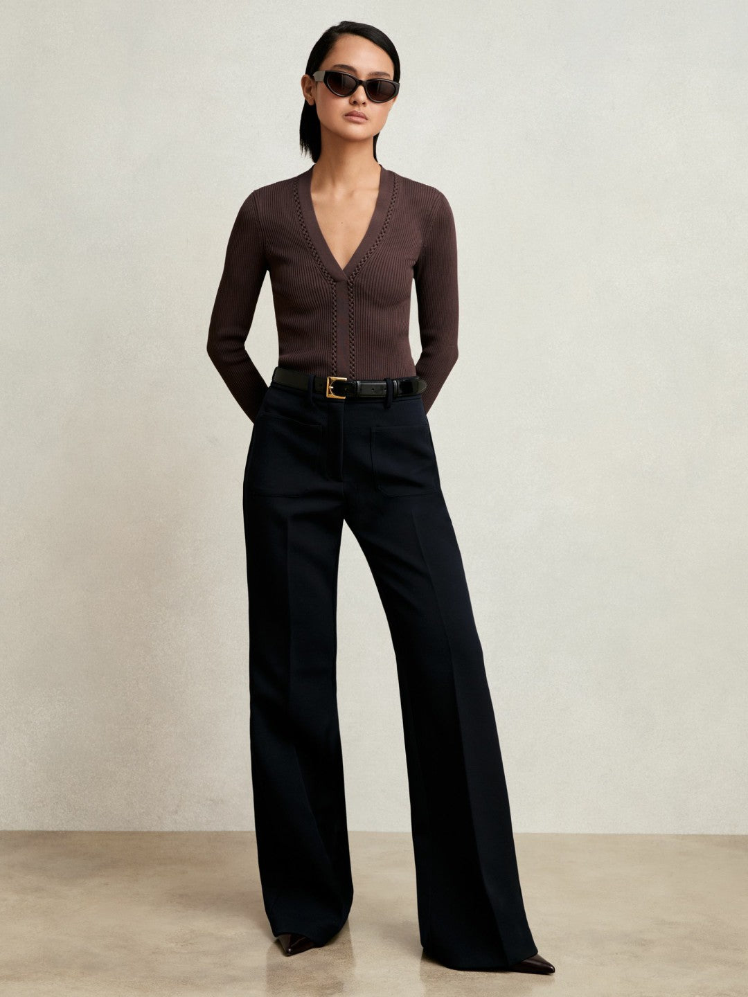 Craft-Stitch Rib-Knit Top Mocha Brown | Women