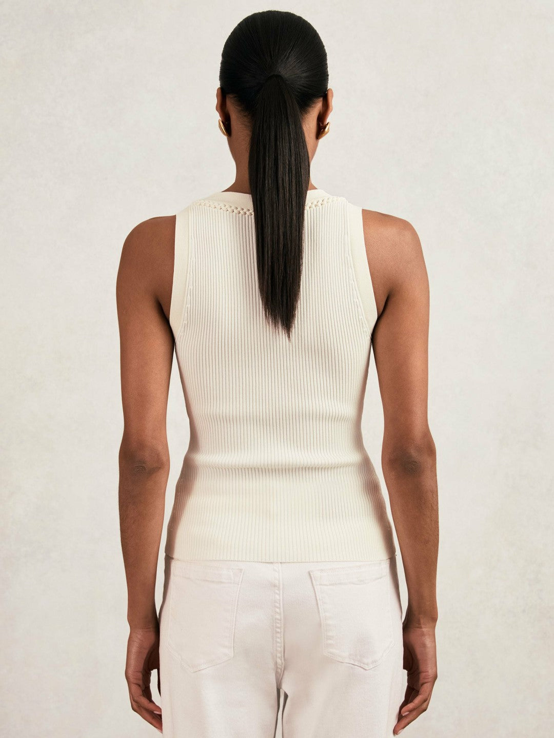 Craft-Stitch Rib-Knit Vest Ivory/Ecru | Women