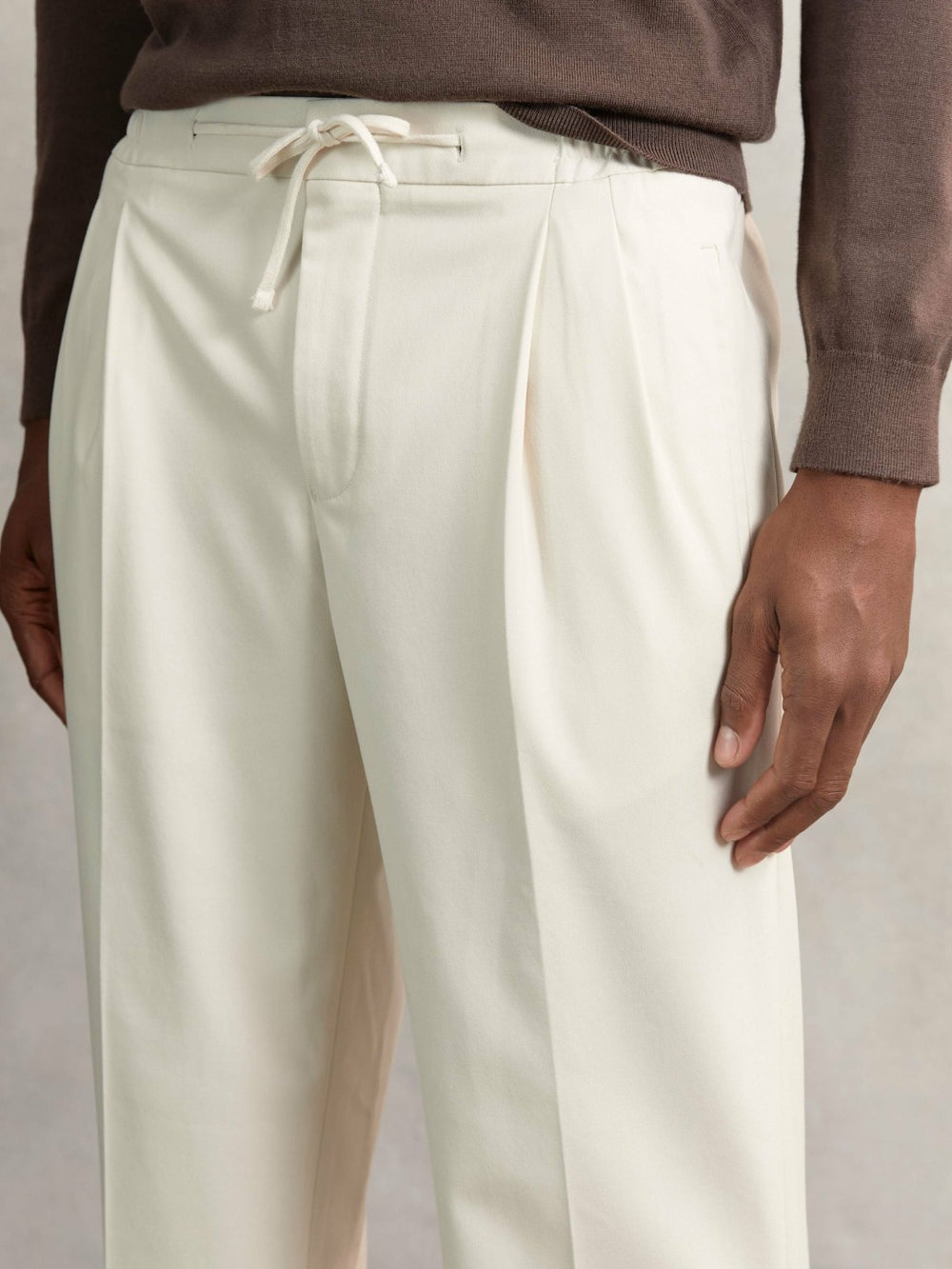 Relaxed-Fit Twill Drawstring Trousers Ecru | Men