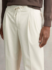Relaxed-Fit Twill Drawstring Trousers Ecru | Men