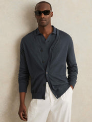 Merino Wool Button-Through Cardigan Midnight Navy | Men