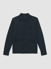 Merino Wool Button-Through Shirt Midnight Navy | Men