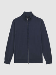 Merino Wool Zip Through Cardigan Midnight Navy | Men