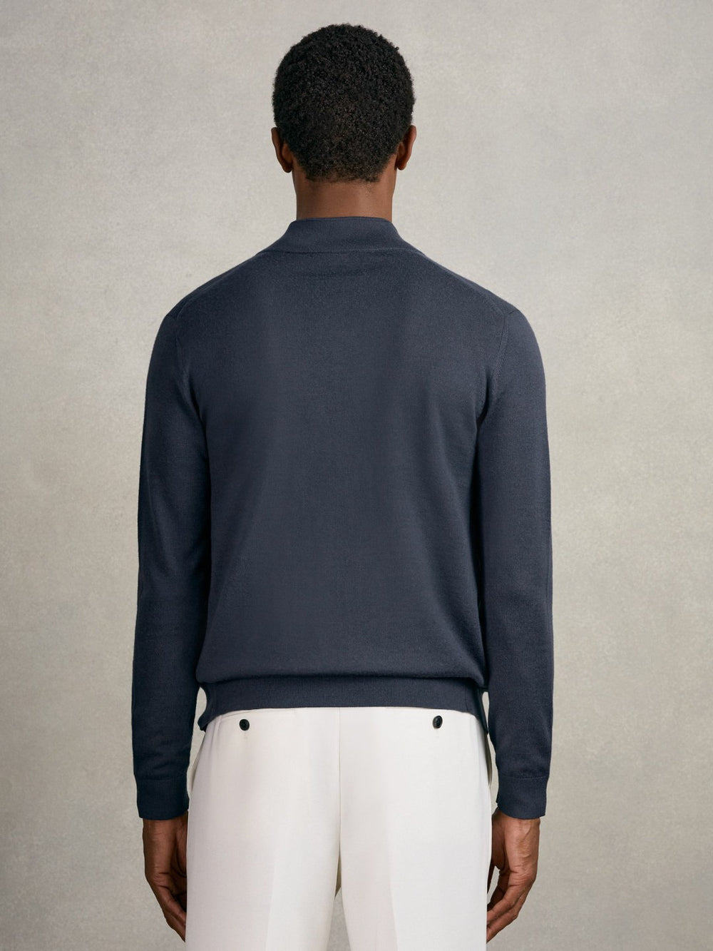 Merino Wool Zip Through Cardigan Midnight Navy | Men