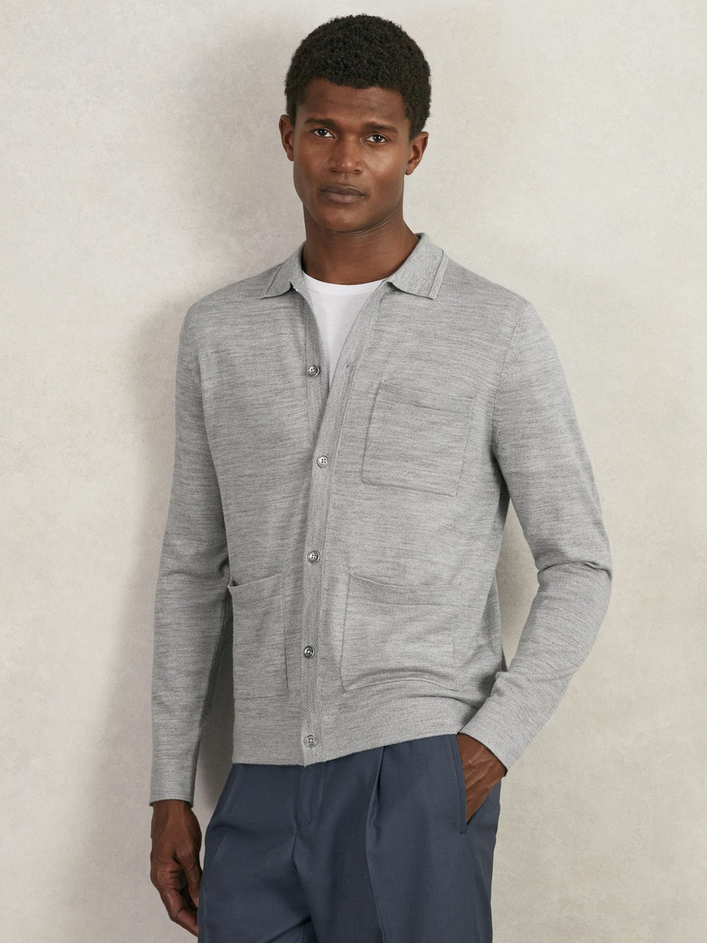 Merino Wool Button-Through Shirt Soft Grey Mouline | Men