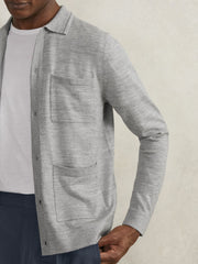 Merino Wool Button-Through Shirt Soft Grey Mouline | Men