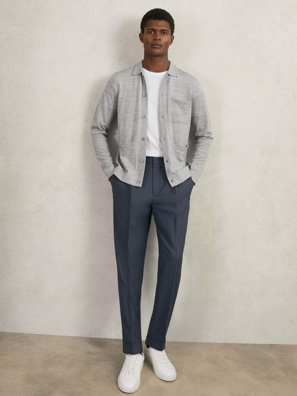 Merino Wool Button-Through Shirt Soft Grey Mouline | Men