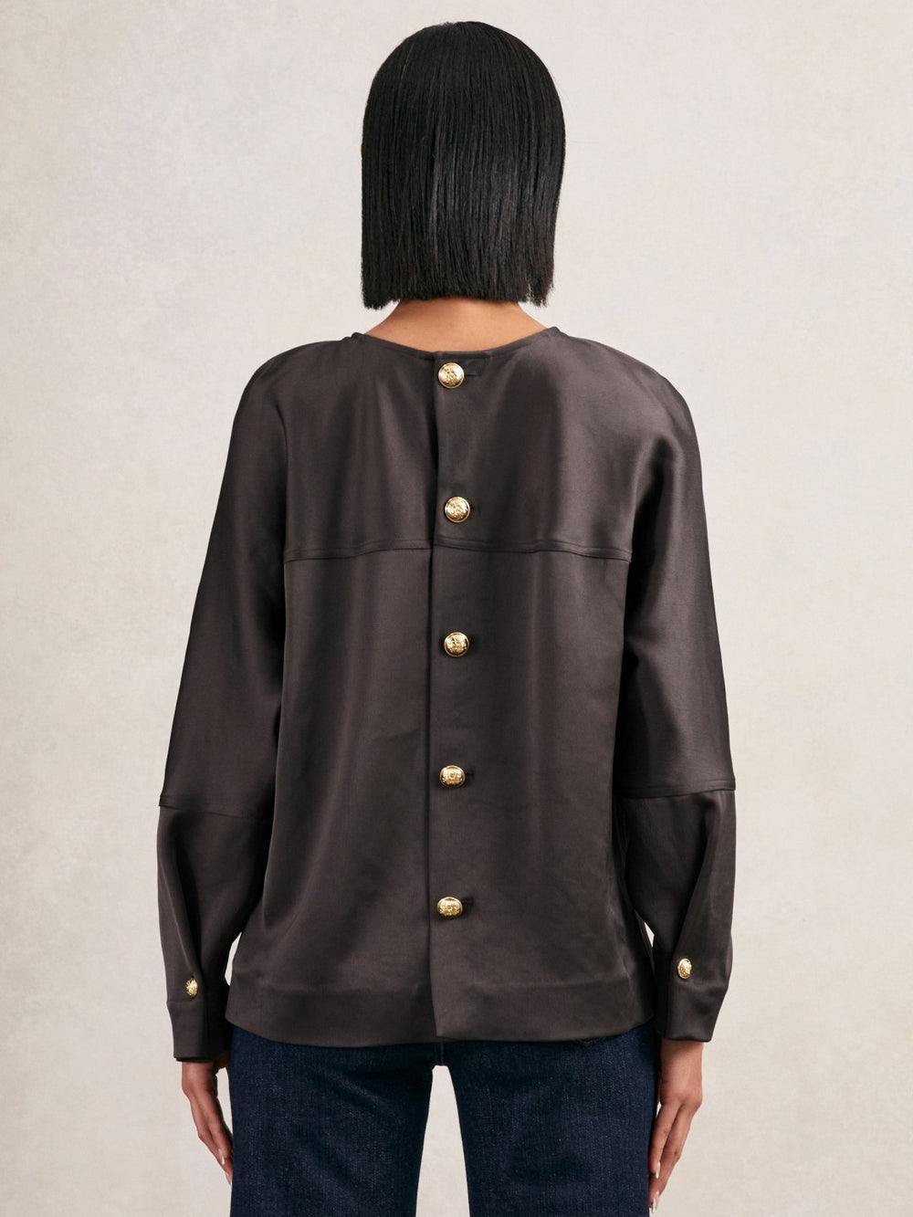 Satin Button-Back Long-Sleeve Top Mauve | Women