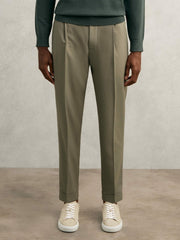 Relaxed-Fit Pleated Tapered Trousers Sage | Men