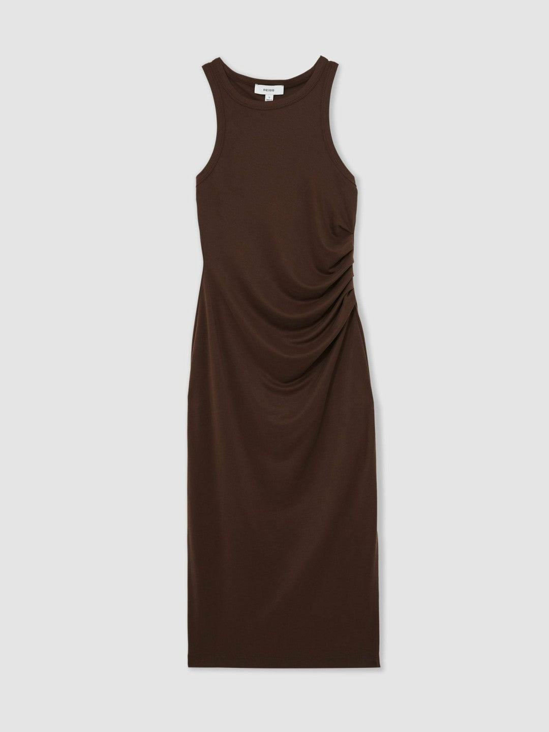 Jersey Ruched Racer Midi Dress Chocolate Brown | Women