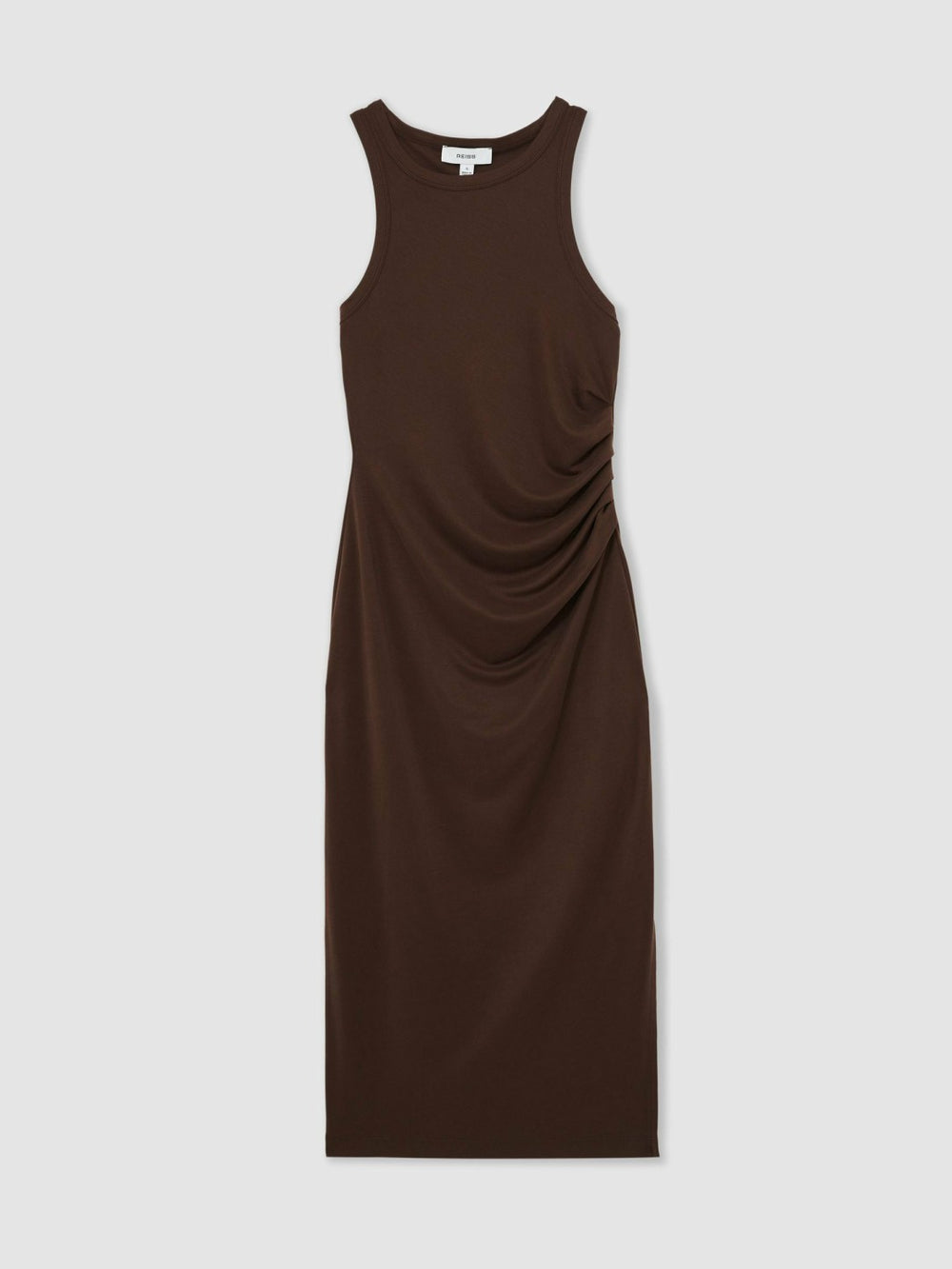 Jersey Ruched Racer Midi Dress Chocolate Brown | Women