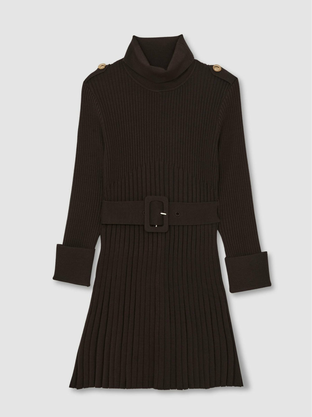 9-13 yrs Rib-Knit Roll-Neck Belted Dress Chocolate | Children & Baby