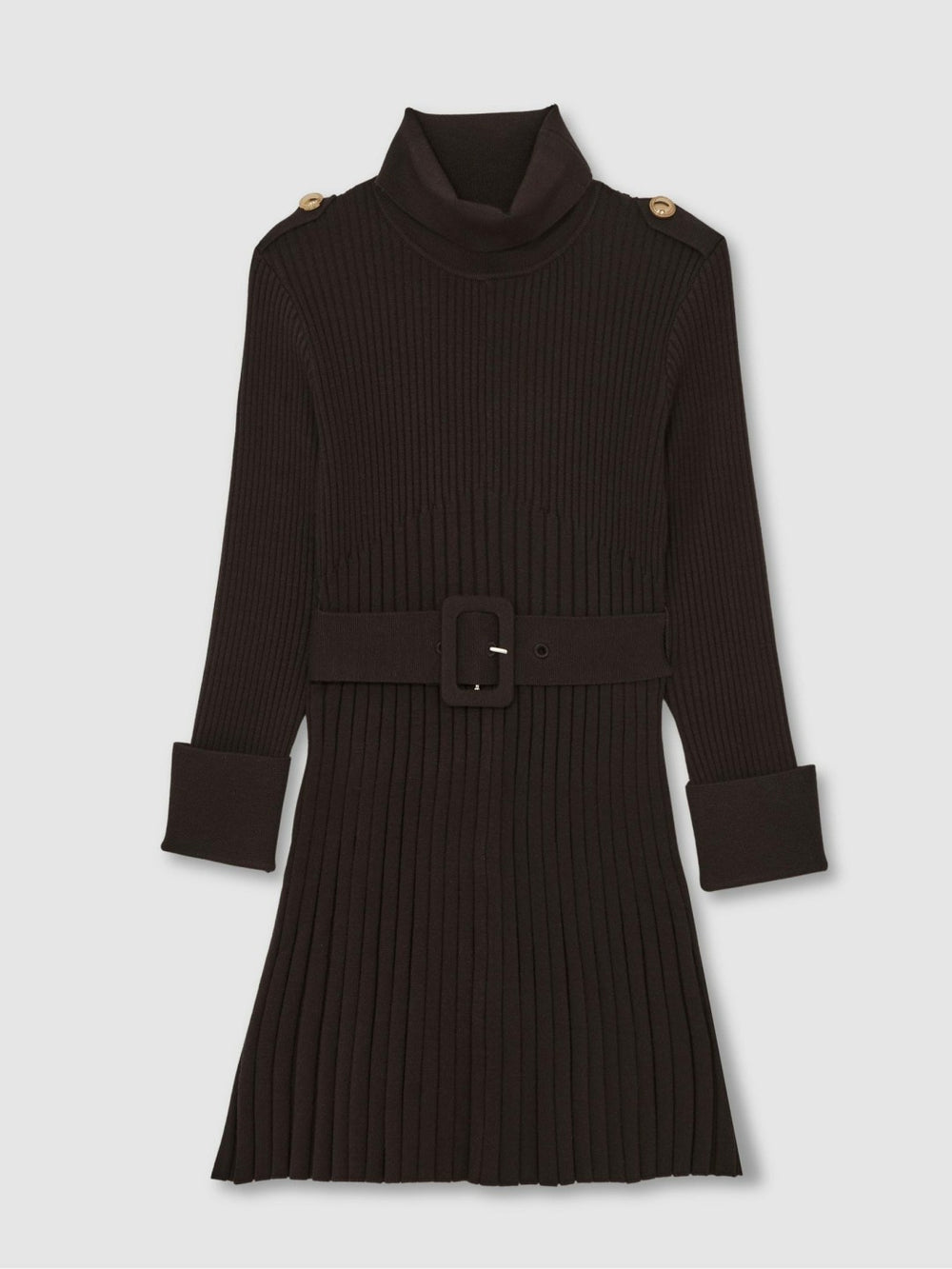 13-14 yrs Rib-Knit Roll-Neck Belted Dress Chocolate | Children & Baby