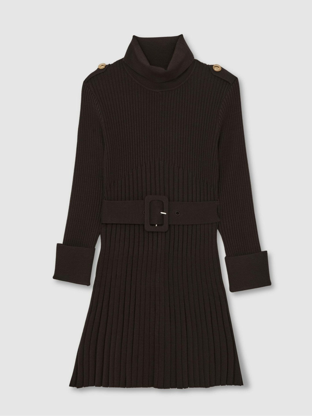 13-14 yrs Rib-Knit Roll-Neck Belted Dress Chocolate | Children & Baby