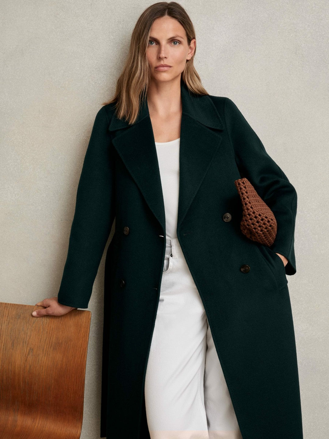 Petite Double-Breasted Blindseam Coat Wool-Blend Green | Women