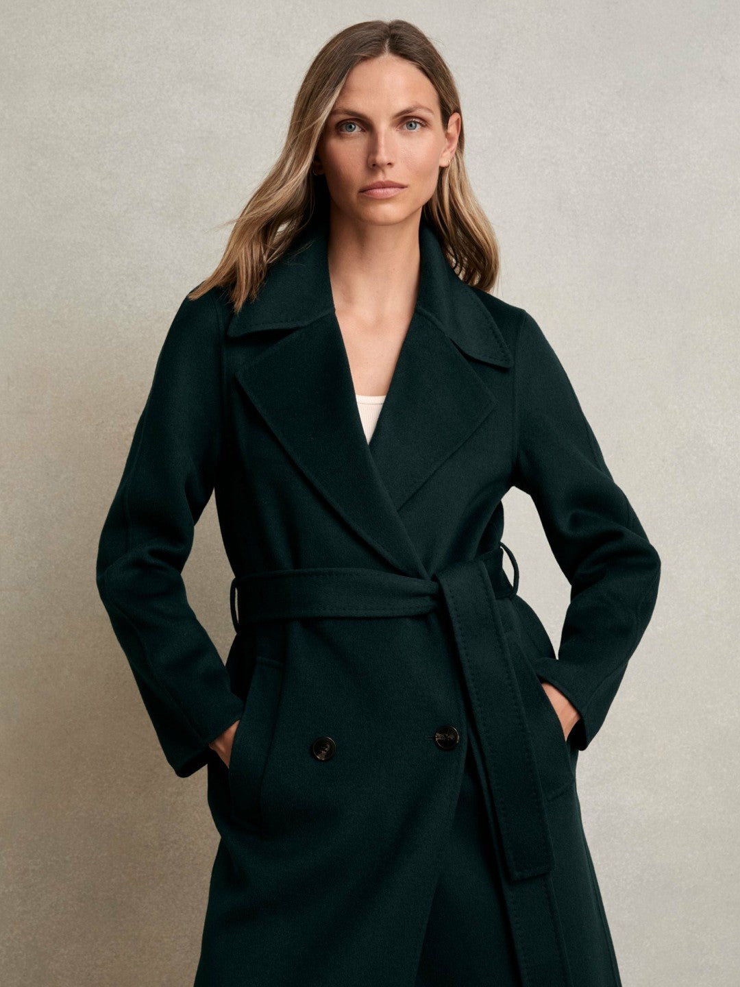 Petite Double-Breasted Blindseam Coat Wool-Blend Green | Women