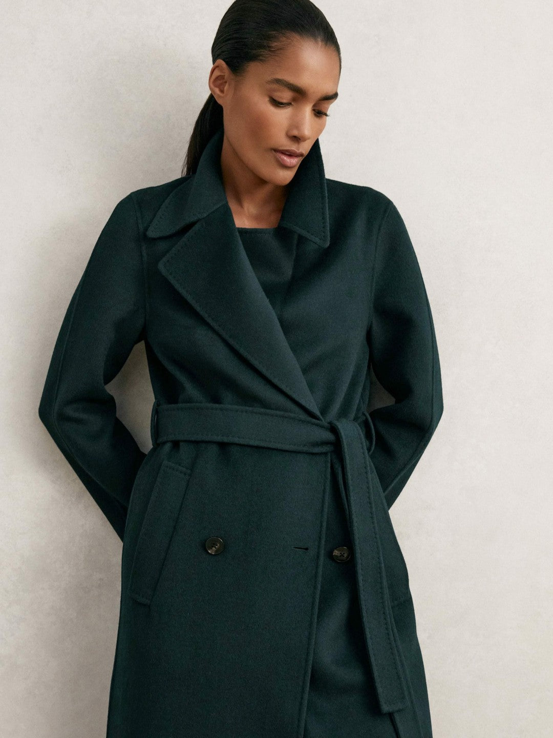 Petite Double-Breasted Blindseam Coat Wool-Blend Green | Women