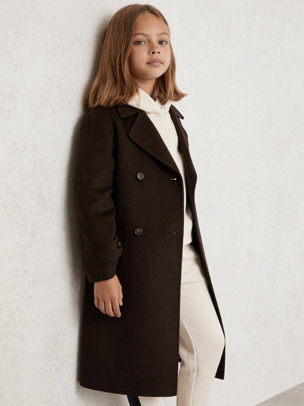 9-13 yrs Double-Breasted Blindseam Wool-Blend Coat Chocolate Brown | Children & Baby
