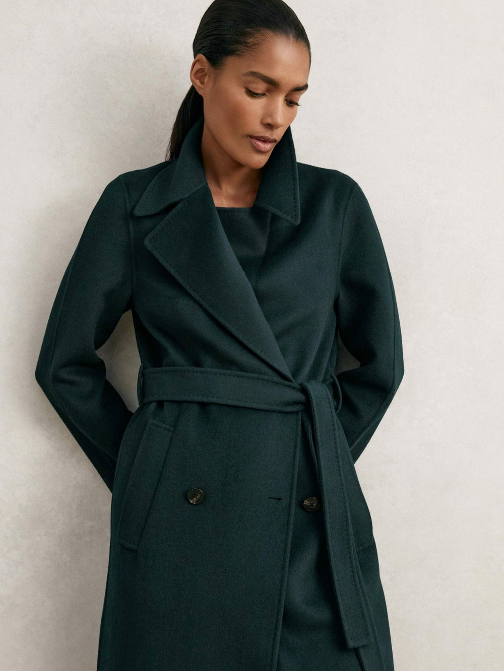Double-Breasted Blindseam Coat Wool-Blend Green | Women
