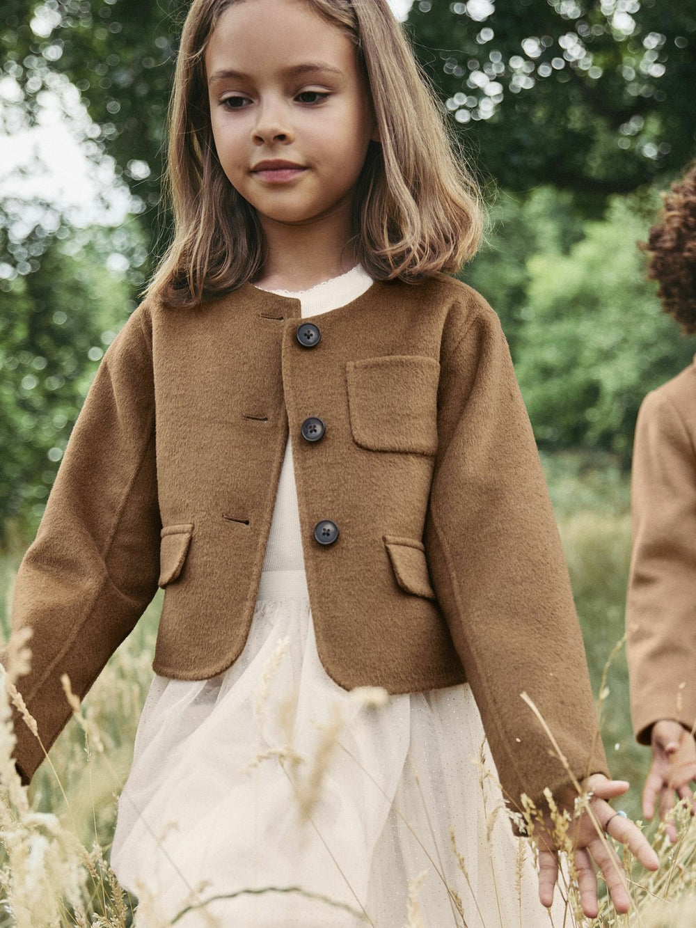 3-9 yrs Wool-Blend Cropped Collarless Jacket Camel | Children & Baby