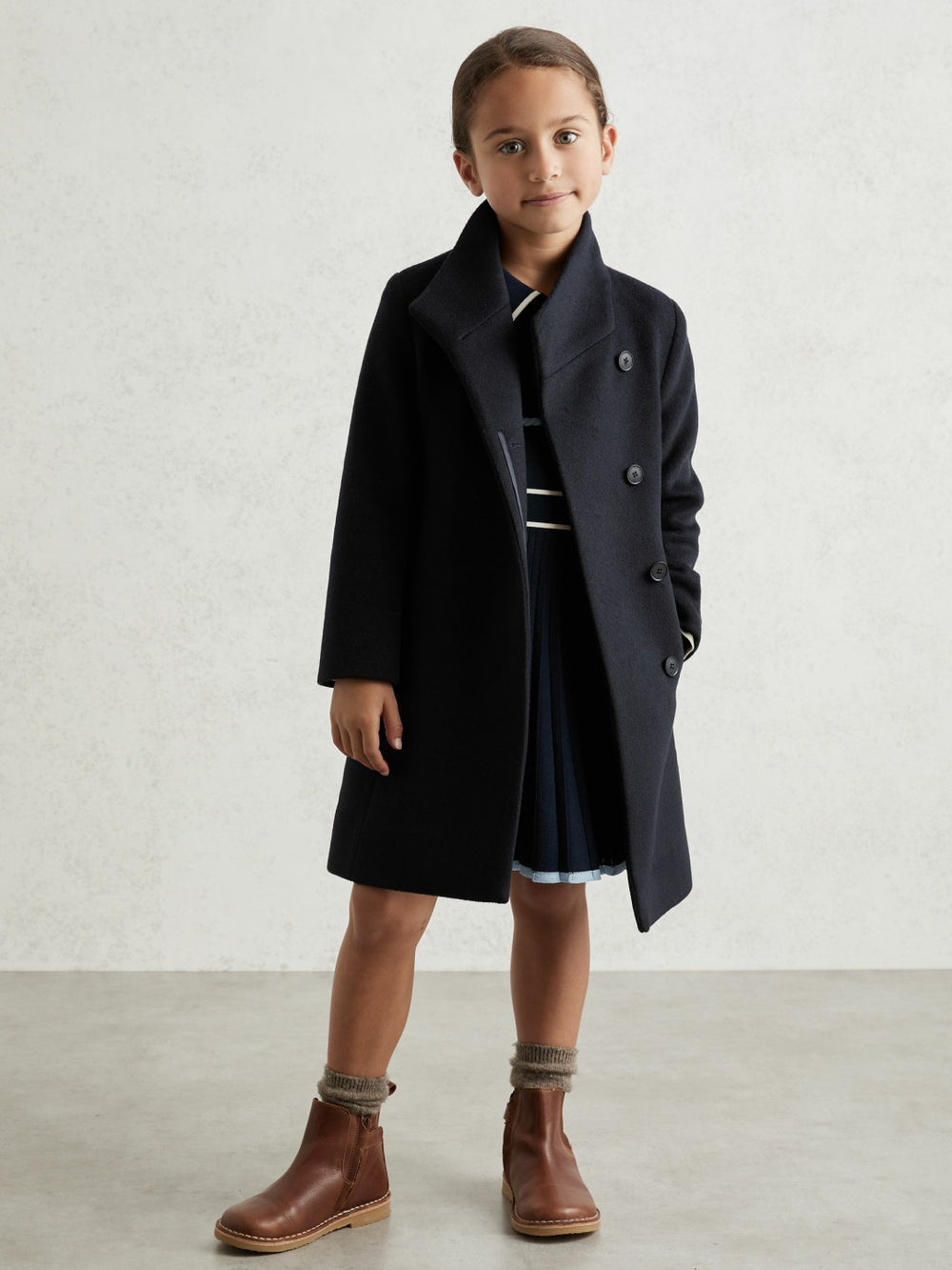 Wool-Blend Funnel-Neck Coat Navy | Children & Baby