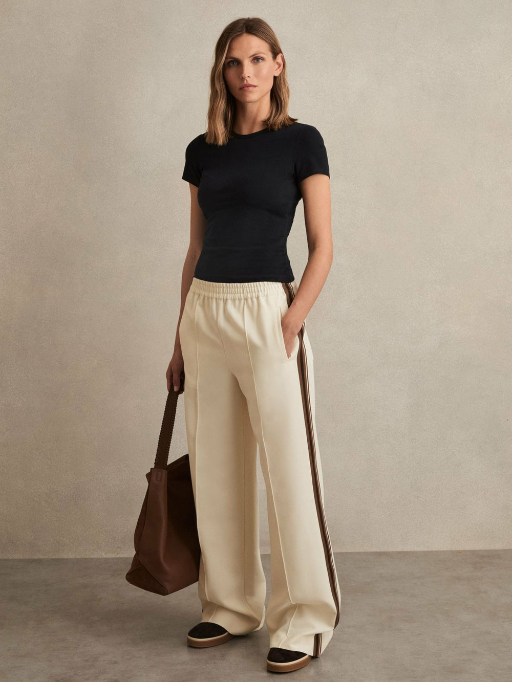 Side-Stripe Wide-Leg Trousers Cream | Women