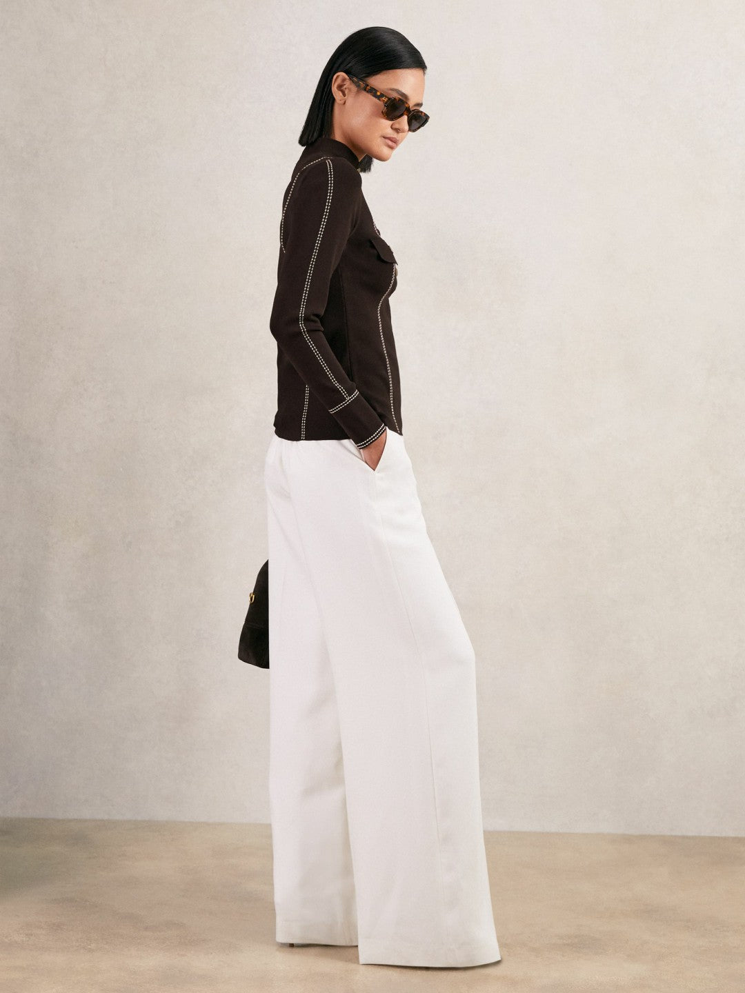Contrast-Stitch Knit Top Burgundy | Women
