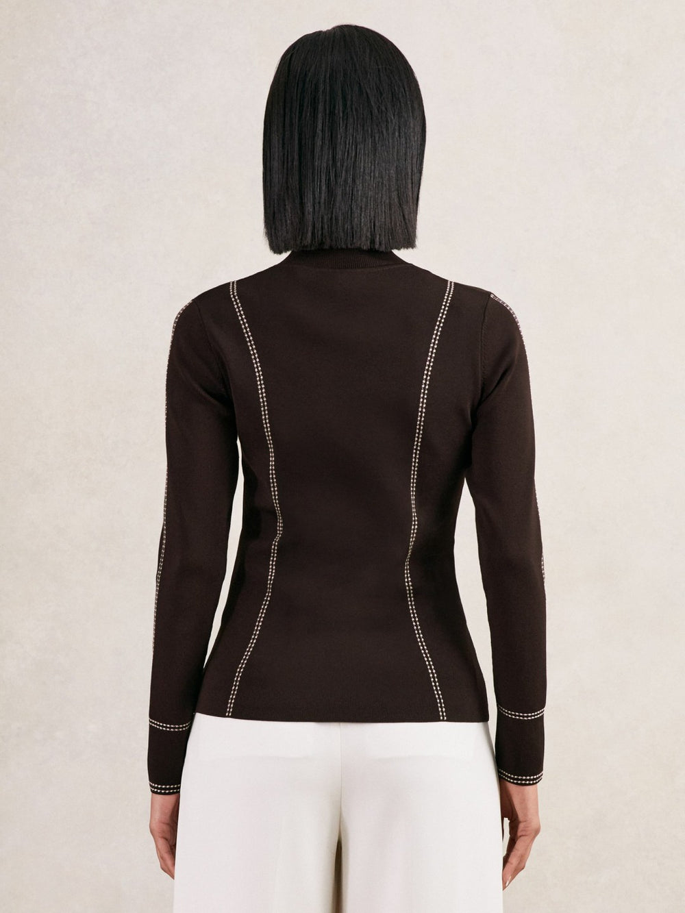 Contrast-Stitch Knit Top Burgundy | Women