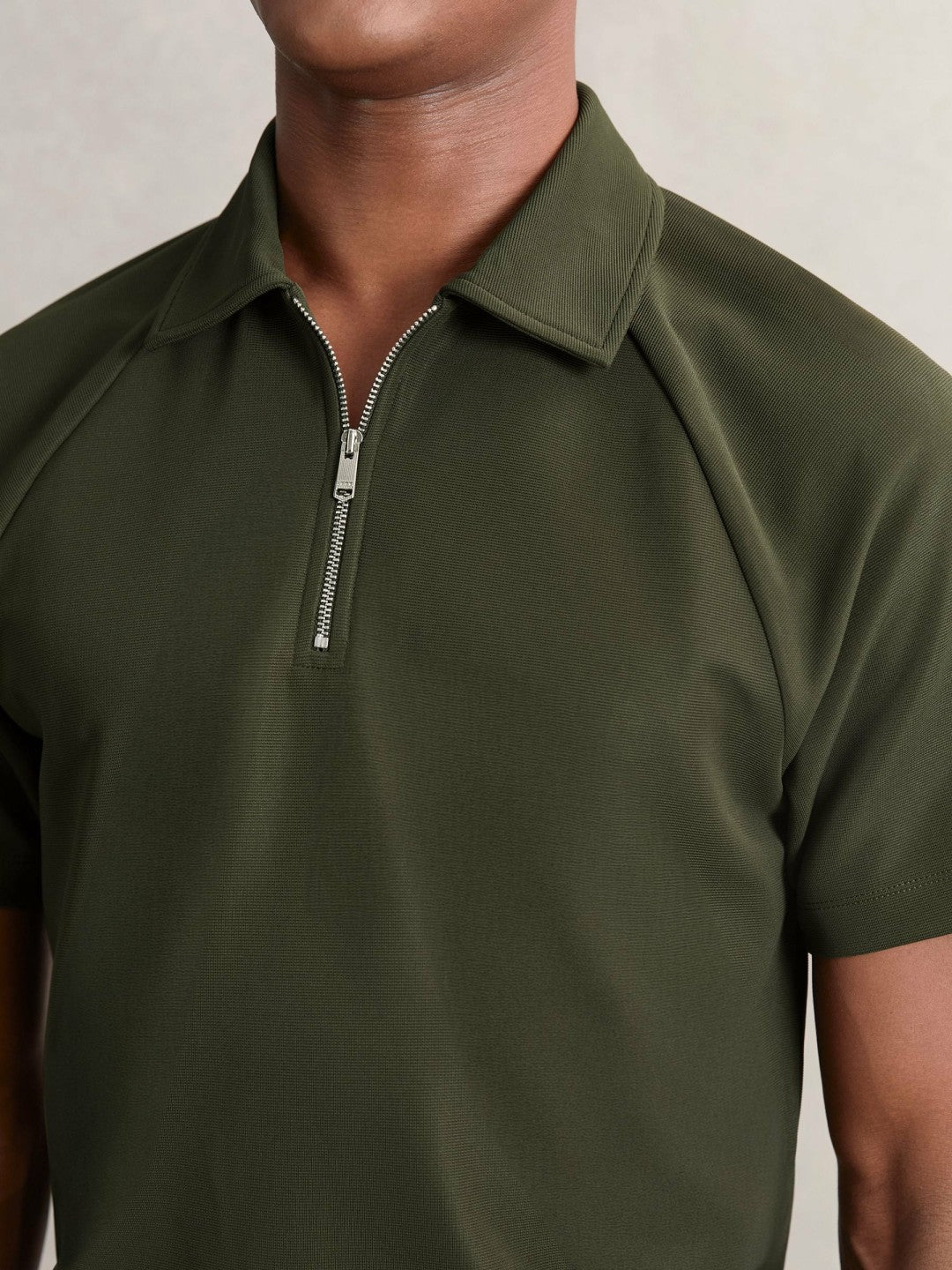 Textured Raglan Half-Zip Polo Shirt Green | Men