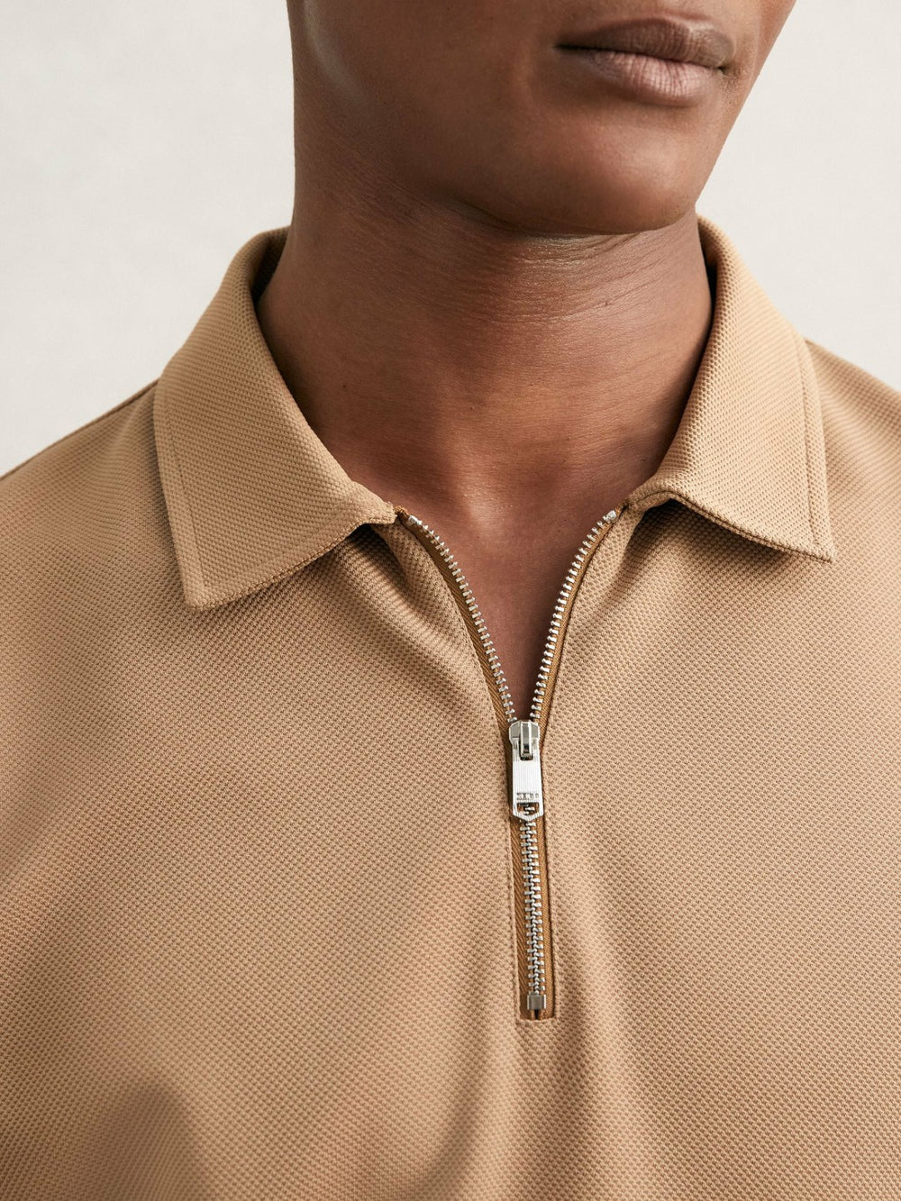Textured Half-Zip Tipped Polo Shirt Camel | Men