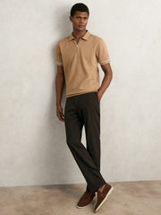 Textured Half-Zip Tipped Polo Shirt Camel | Men