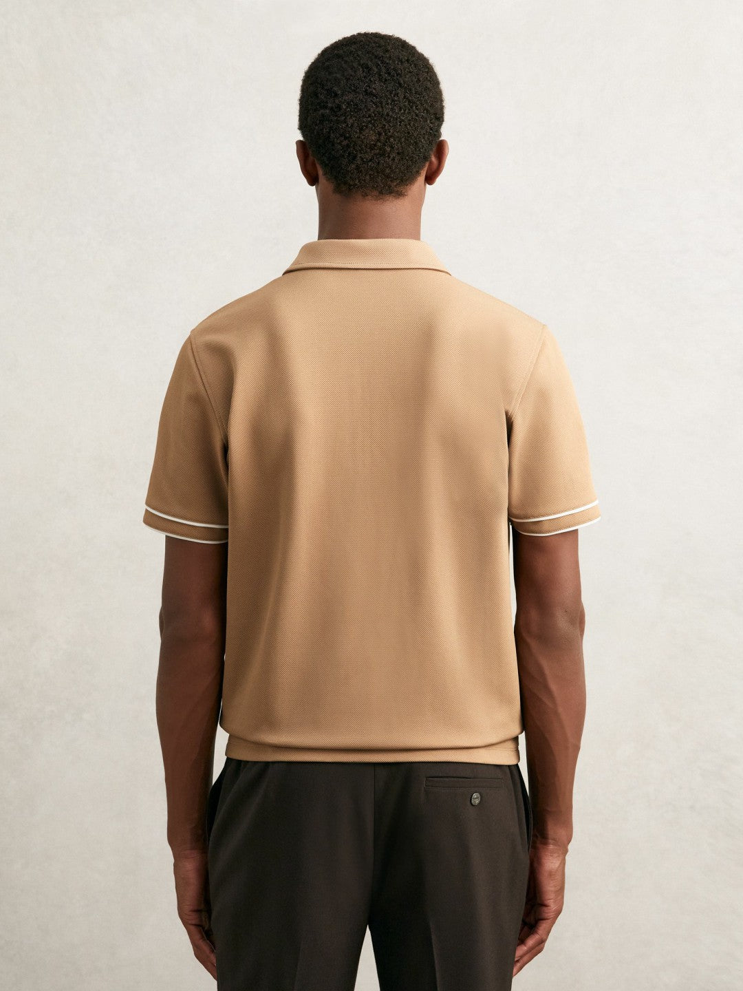 Textured Half-Zip Tipped Polo Shirt Camel | Men