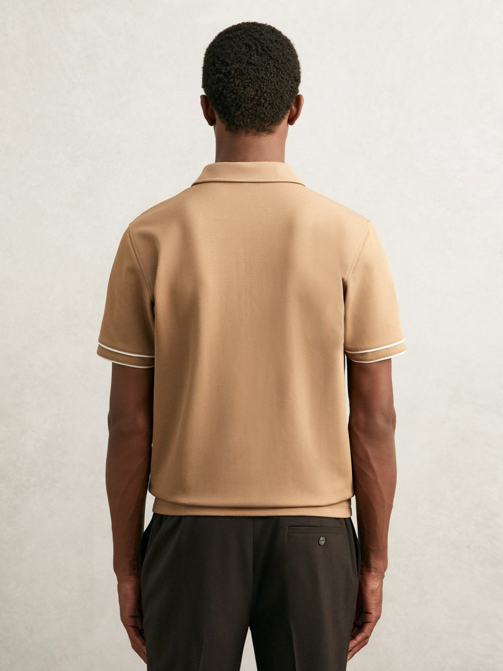 Textured Half-Zip Tipped Polo Shirt Camel | Men