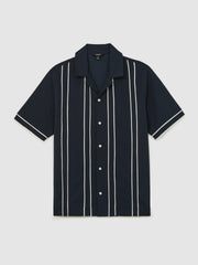 Piped-Stripe Cuban-Collar Shirt Navy/White | Men