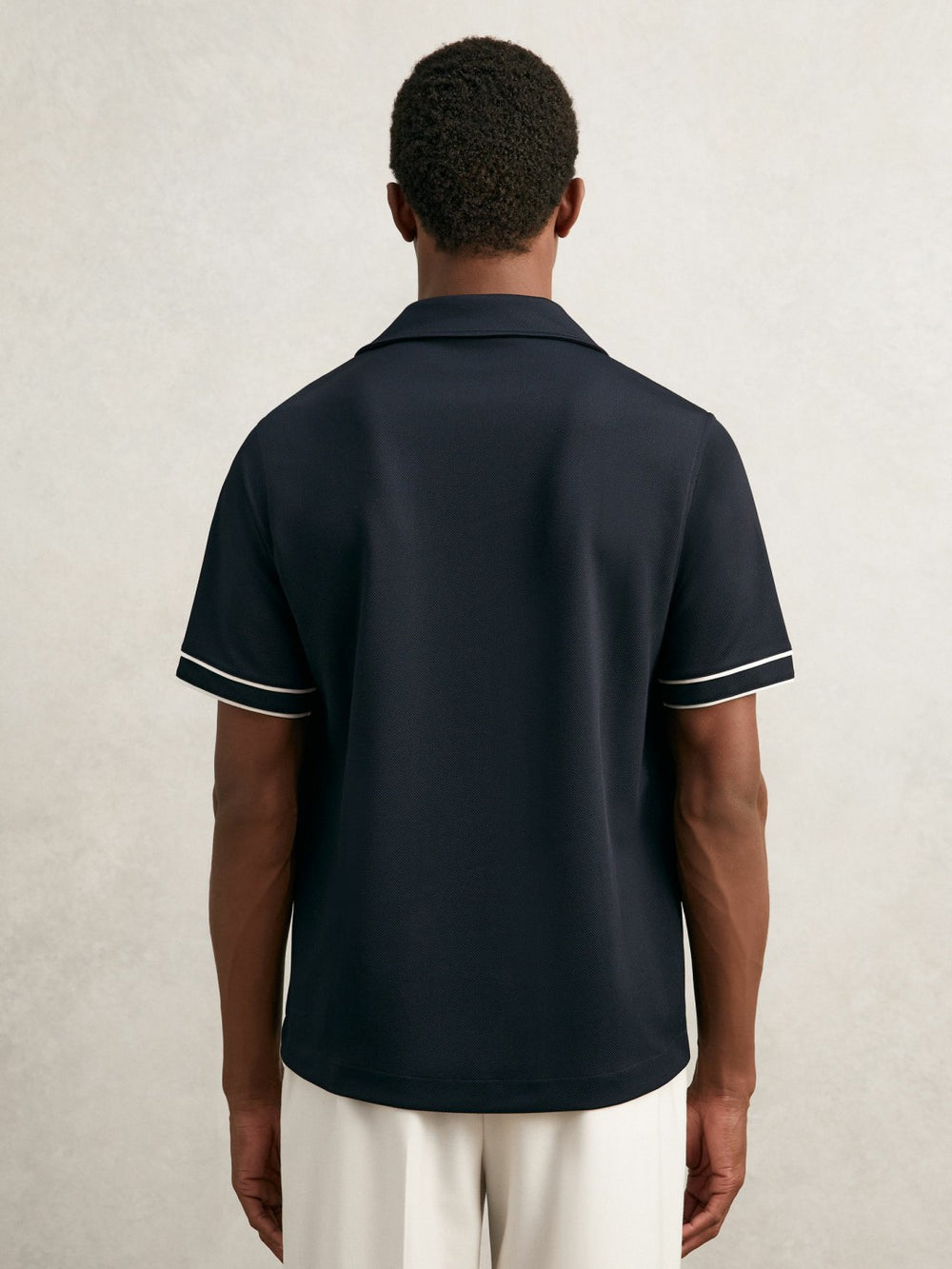 Piped-Stripe Cuban-Collar Shirt Navy/White | Men