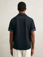 Piped-Stripe Cuban-Collar Shirt Navy/White | Men