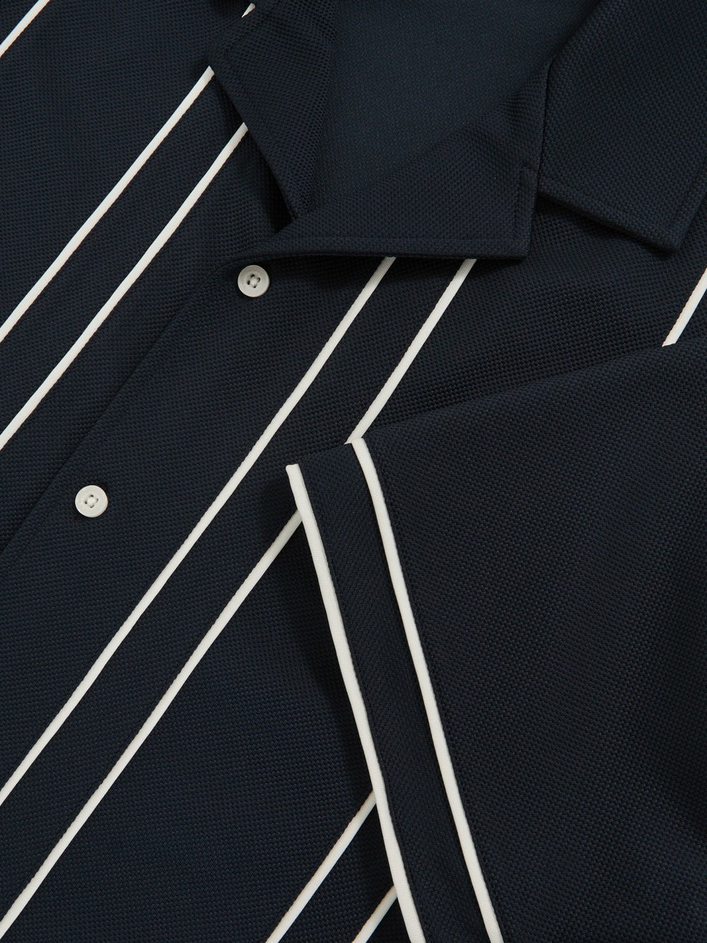 Piped-Stripe Cuban-Collar Shirt Navy/White | Men