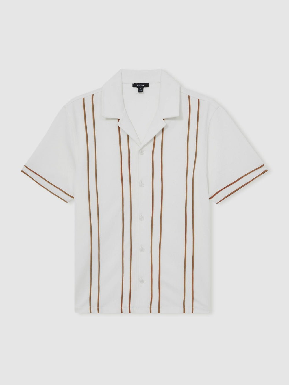Piped-Stripe Cuban-Collar Shirt White/Camel | Men