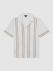 Piped-Stripe Cuban-Collar Shirt White/Camel | Men