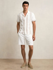 Piped-Stripe Cuban-Collar Shirt White/Camel | Men